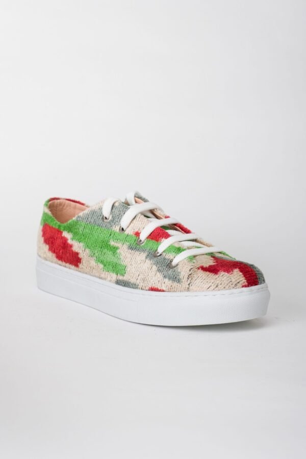 Silk Ikat Sneakers Red and Green 3