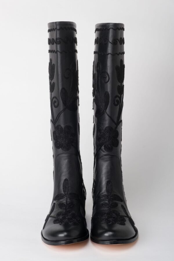 Leather Black on Black Flat Boots 1