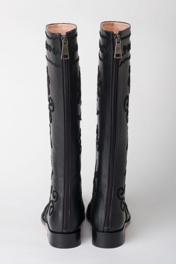 Leather Black on Black Flat Boots 4