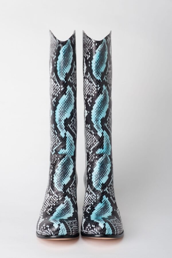 Snake Skin Turquoise Heel Boots 1