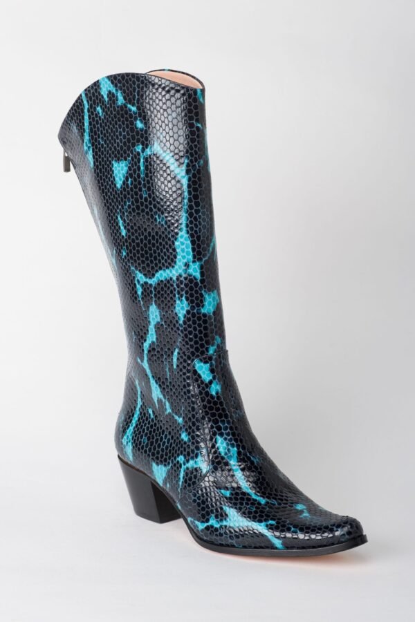 Snake Skin Turquoise and Black Pointed Toes Heel Boots 2
