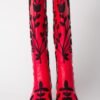 Leather Black on Red Flat Boots 1