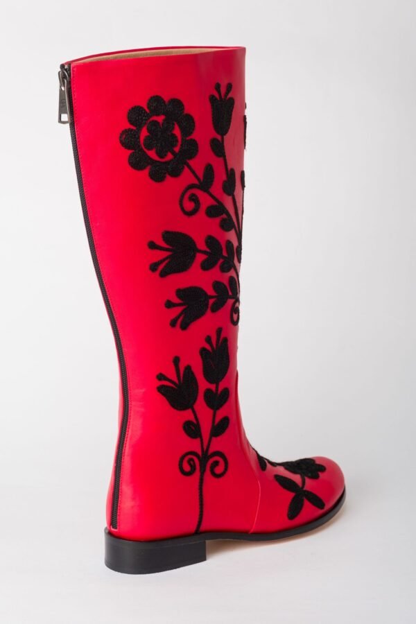 Leather Black on Red Flat Boots 3
