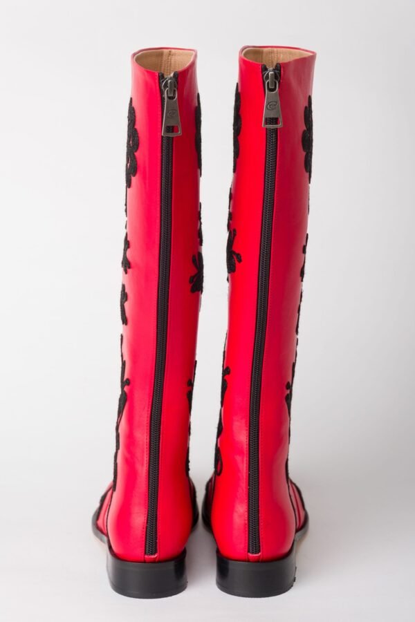 Leather Black on Red Flat Boots 4