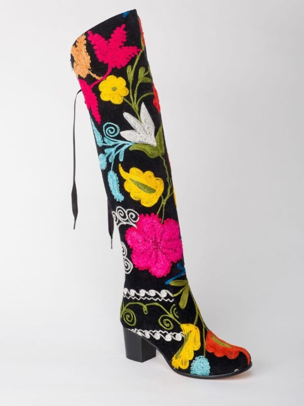 Over the Knee Suzani Floral Pointed Toes Heel Boots 2