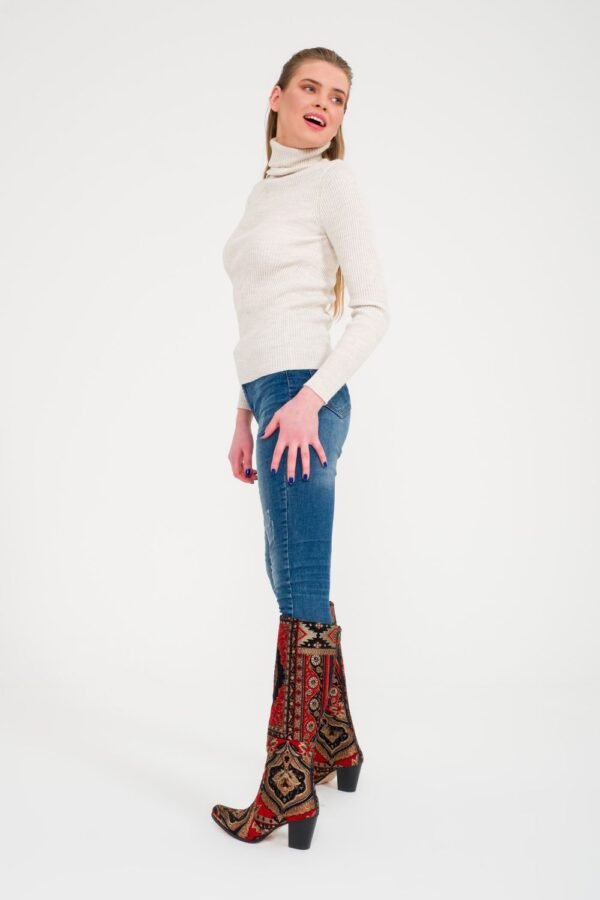 Ottoman Red and Black Pointed Toes Heel Boots Model 9