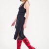 Leather Black on Red Flat Boots Model 4