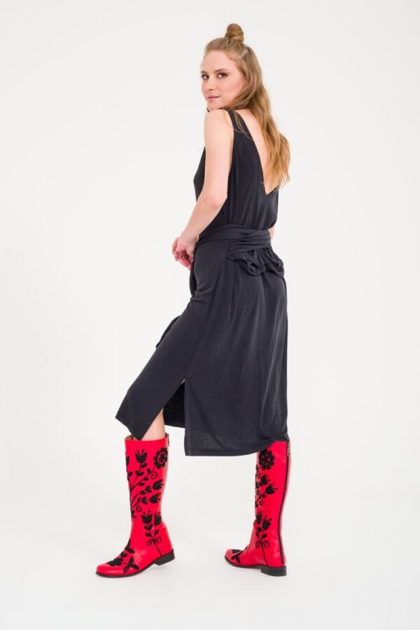 Leather Black on Red Flat Boots Model 5